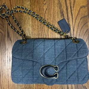 Coach Quilted Shoulder Bag in Blue and Gold